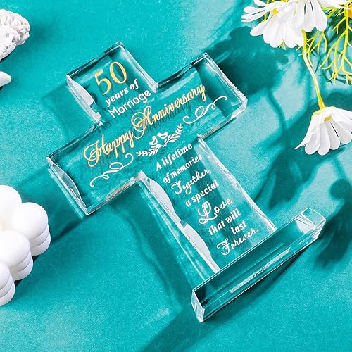 Miniatura 8 de YWHL 50 aniversario de boda, regalos de cruz religiosa para mujeres y hombres, regalo romántico de 50 años para él y ella, recuerdo de cruz de