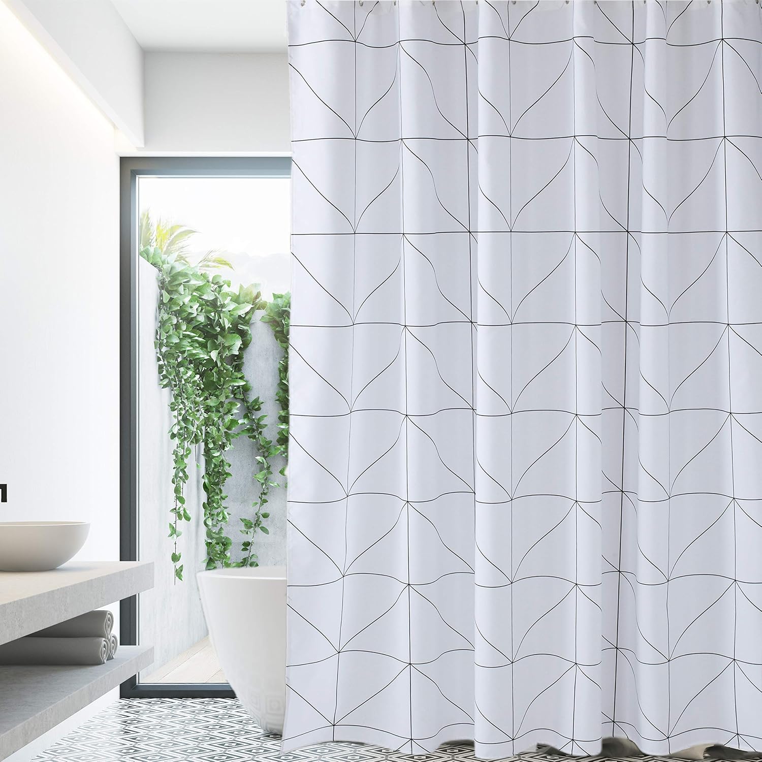 mcyiqihai White-Black Shower Curtain Farmhouse Fabric Cloth Shower Curtains for Bathroom 72 x 72 (Triangles)-Machine Washable