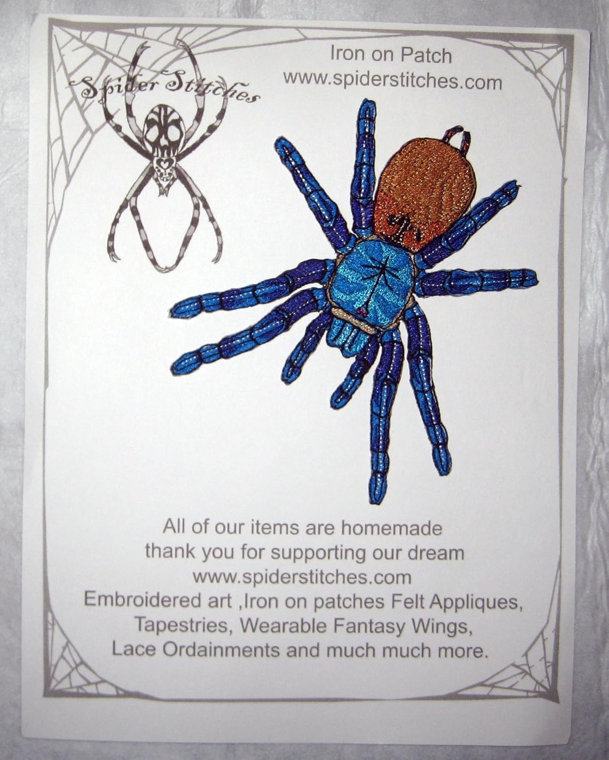 Green Bottle Blue Tarantula Spider Iron on Patch