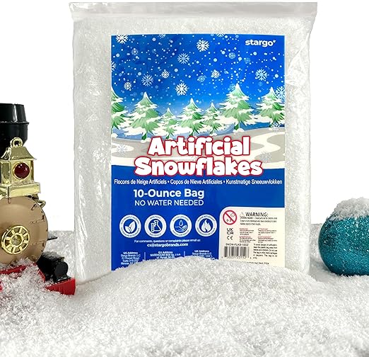 Fake Snow for Christmas Village - Faux Snow Flakes for Christmas Tree Snow Decoration, Artificial Snow for Holiday Décor, Winter Displays, Flocked Tree Snowflakes, 10 Ounces Sparkling White Craft Snow