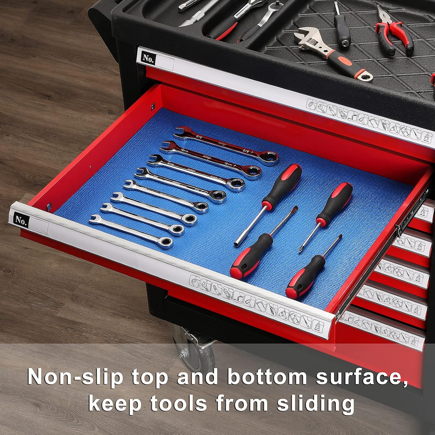 Mayouko Toolbox Drawer Liners, 16 Inch (W) x 16 Feet (L) x 3MM Thick, Professional Cabinet Shelf Liner, Easy Cut Draw Liner Mat, Perfect for Protecting Your Tools, Non-Slip, Blue,