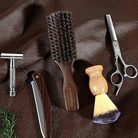 Wild Boar Bristle Hair Brush for Men - Slick Back Hair Brush - Stiff Boar Bristles for Thick Hair, Natural Black Walnut Wooden Handle Hairbrush, Beard Mustache Brush by GAINWELL