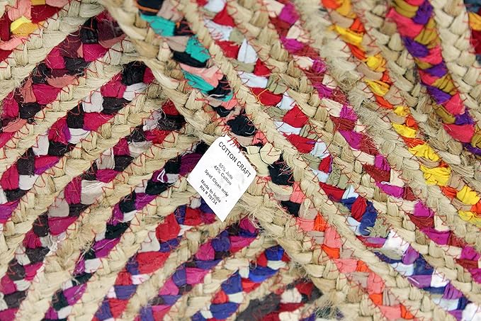 Alfombra Redonda de Yute y Algodón Multicolor Hecha a Mano 4 pies miniatura 3