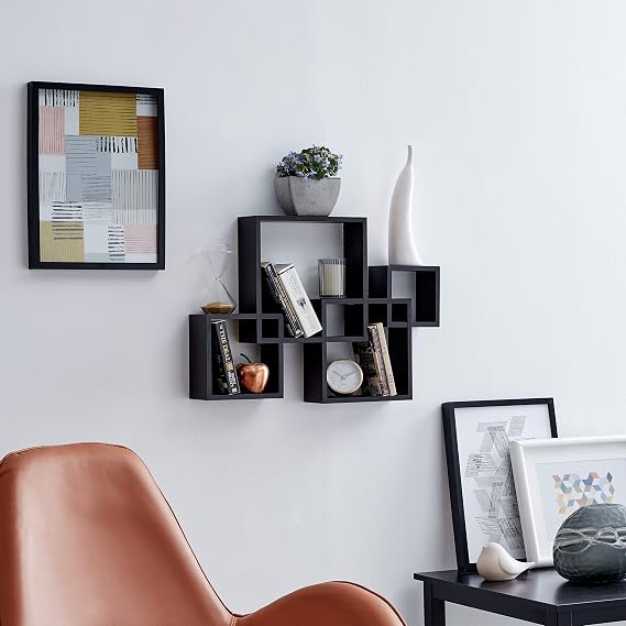 Danya B Decorative Wall Mount Floating Intersecting Cube Accent Wall Shelf - Black