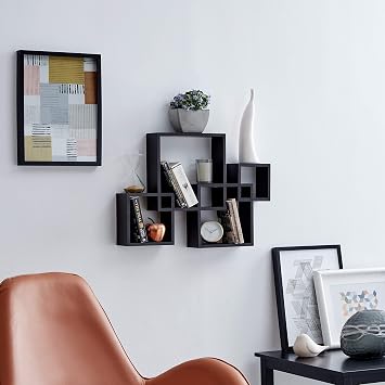 Danya B Decorative Wall Mount Floating Intersecting Cube Accent Wall Shelf - Black