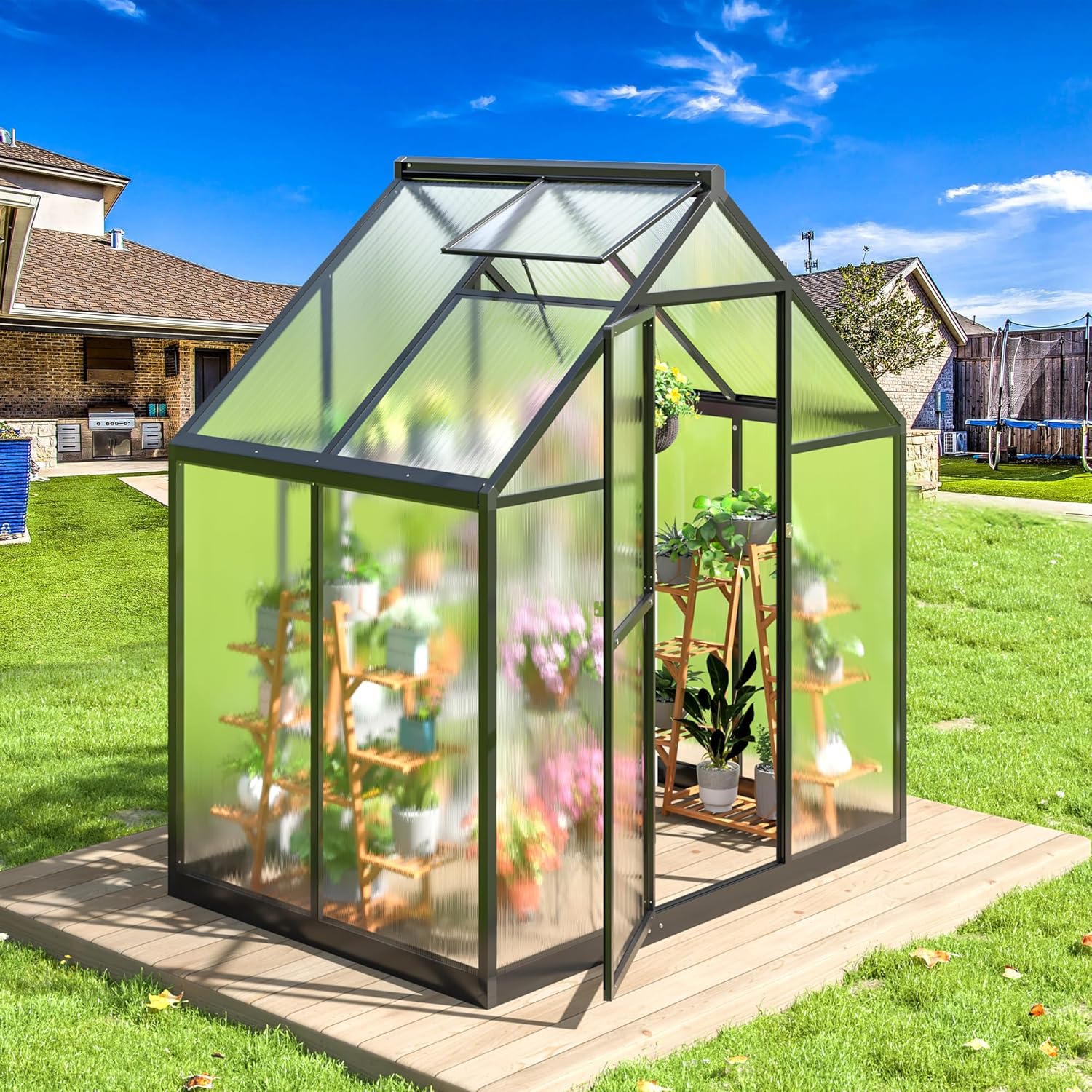 Polar Aurora 4x6 FT Greenhouse, Quick Aluminum Assembly Structure Polycarbonate Greenhouse, Walk-in Greenhouses for Outdoors with Ventilated Windows, Green Houses for Outside Backyard Garden