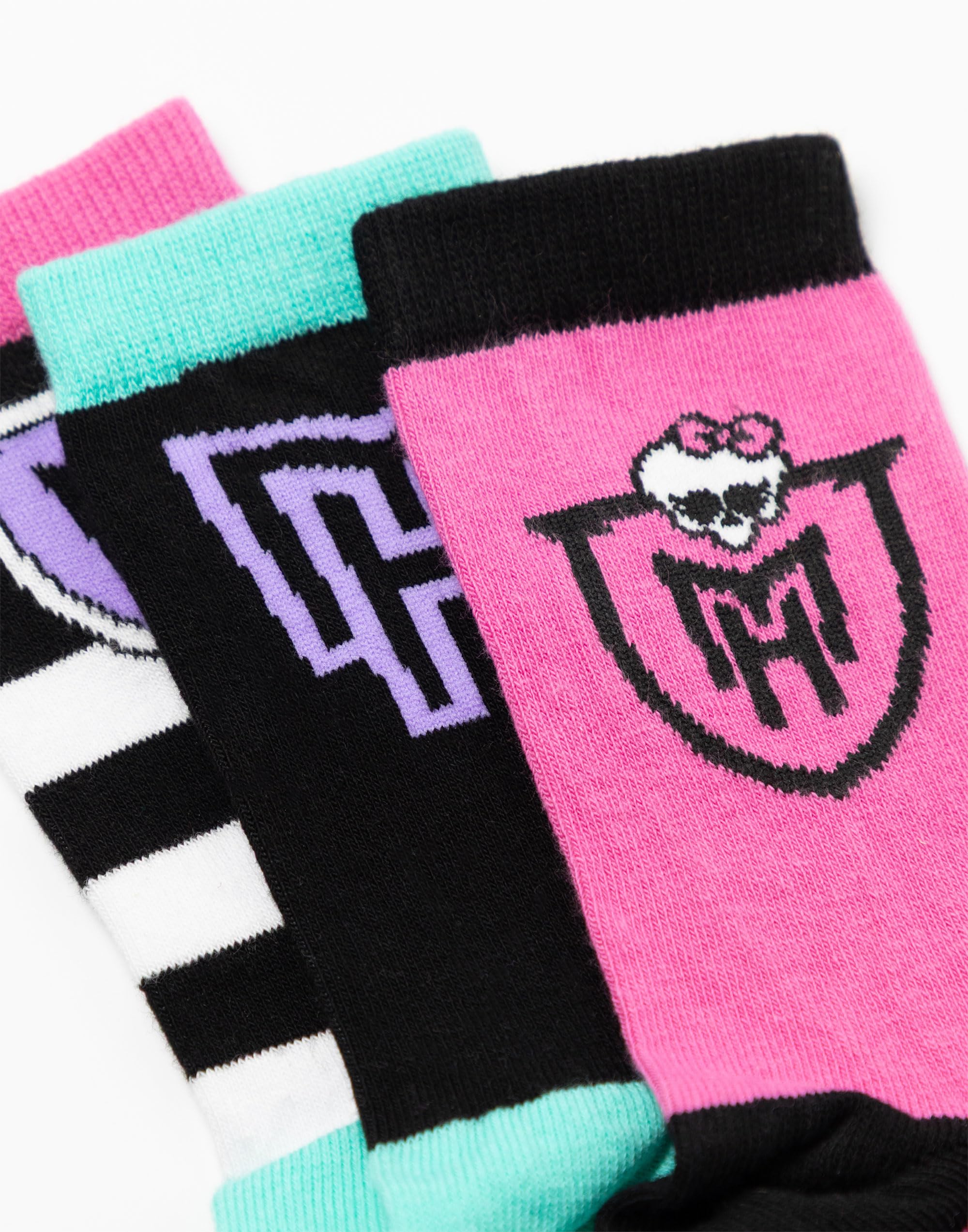 Monster High Chaussettes multicolores à rayures et têtes de mort pour filles | Lot de 5 paires | Motifs amusants avec logos Chaussettes décontractées pour enfants