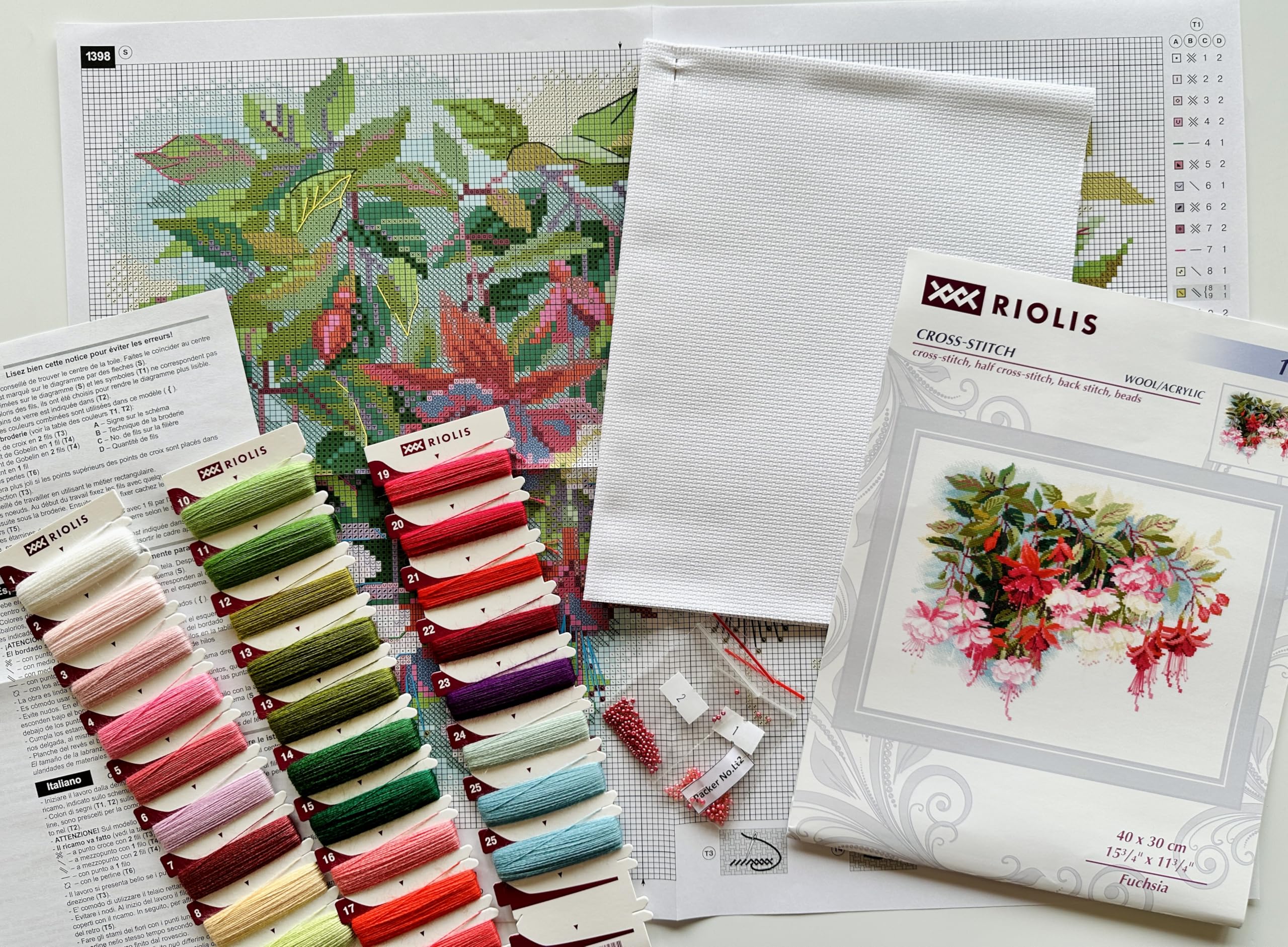 RIOLIS - Fucsia 1398, Punto croce 40x30cm, Punto croce kit da ricamare, Disegni da ricamare, Embroidery kit, Kit ricamo punto croce