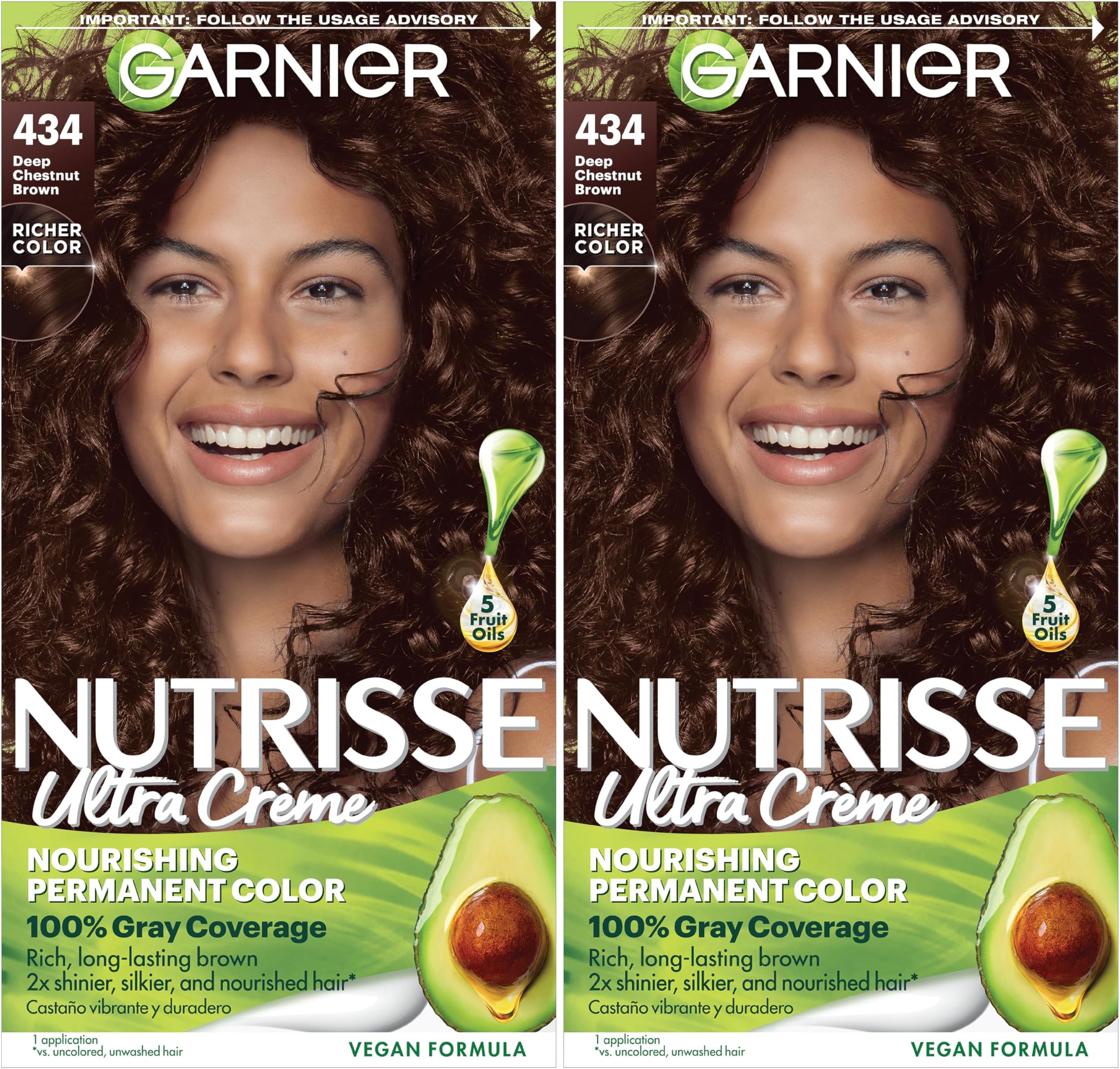 Garnier Hair Color Nutrisse Nourishing Creme, 434 Deep Chestnut Brown (Chocolate Chestnut), 2 Count
