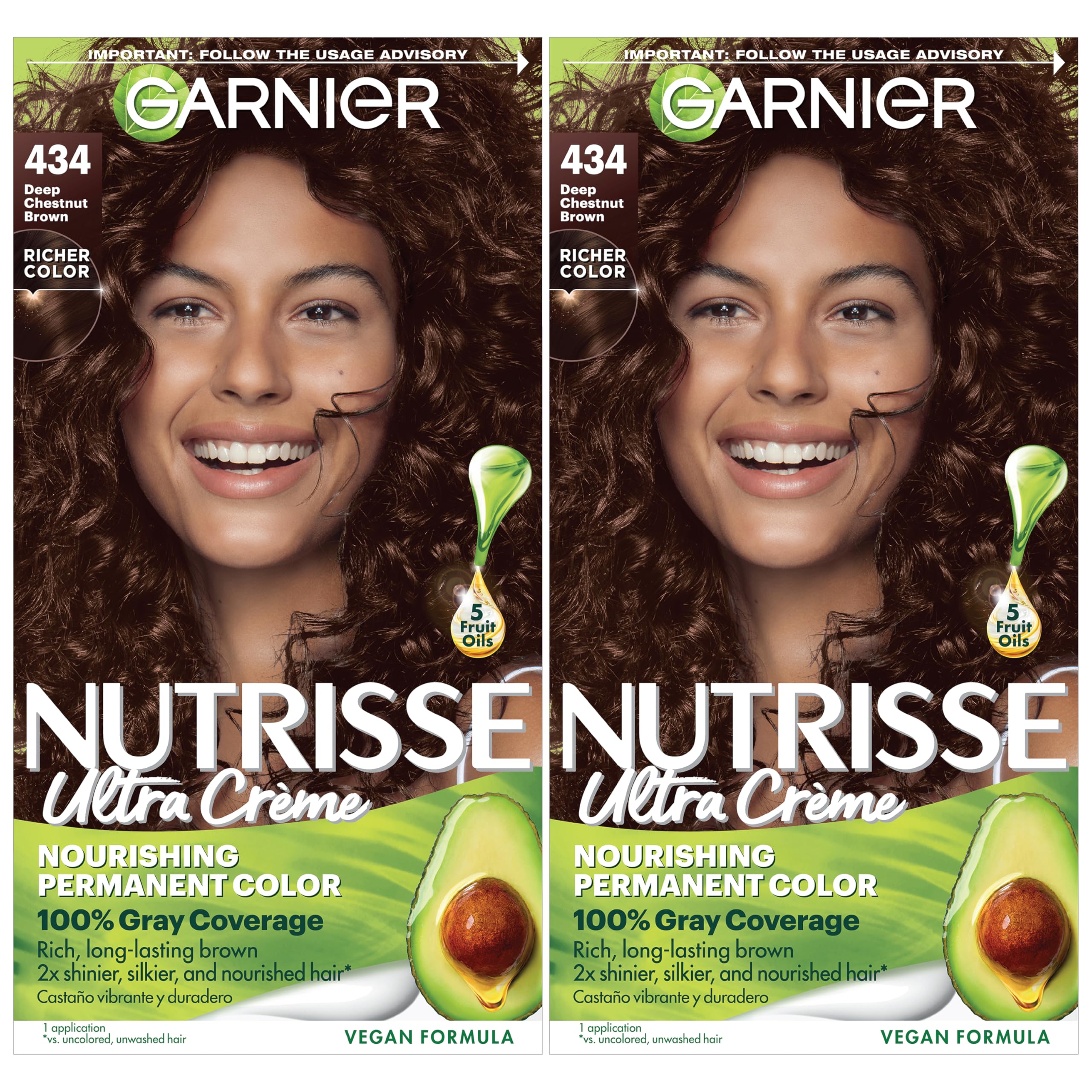 Garnier Hair Color Nutrisse Nourishing Creme, 434 Deep Chestnut Brown (Chocolate Chestnut), 2 Count