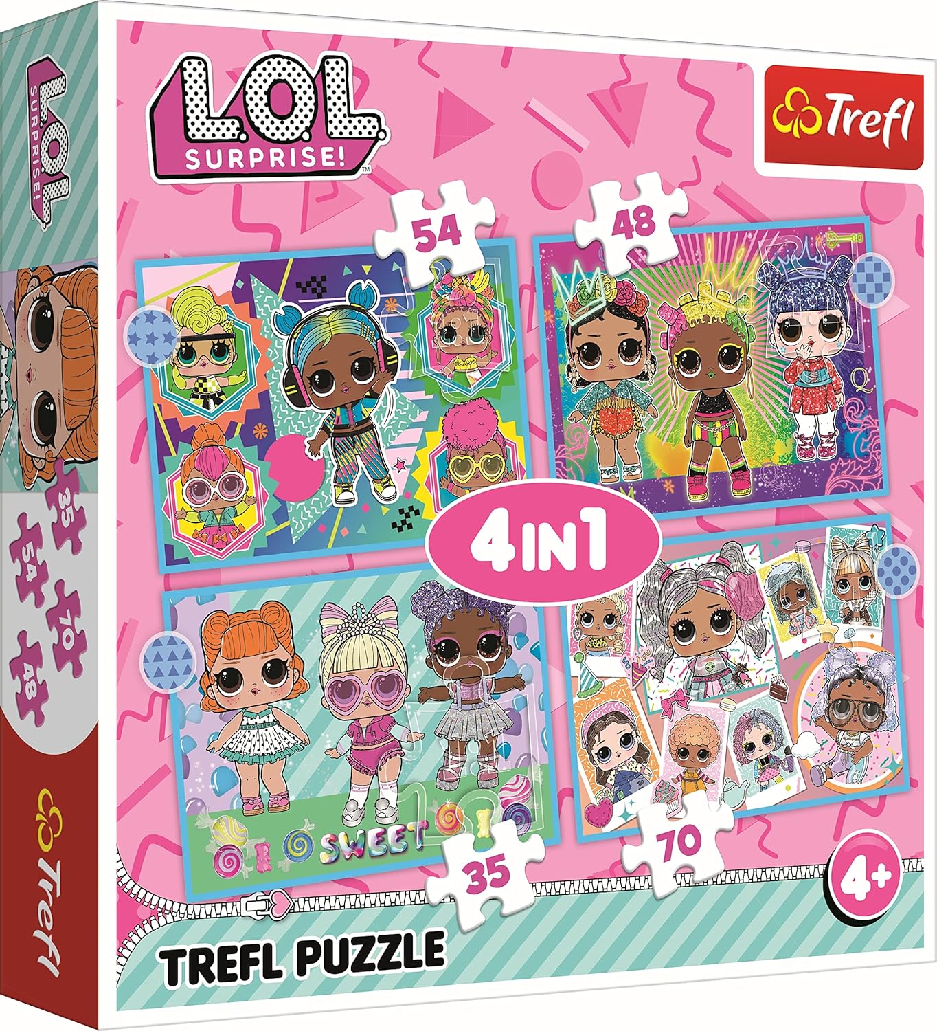 Trefl – L.O.L. Surprise, Ontmoet de Poppen – Puzzel 4in1, 4 puzzels, van 35 tot 70 stukjes – Puzzels voor kleine fans van L.O.L.-poppen, Verschillende Moeilijkheidsgraden, voor Kinderen vanaf 4 jaar