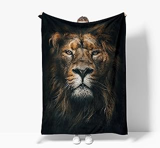 ARTXZDZ Lion Throw Blanket | Animal Fleece Blanket | Comfort Soft Warm Cover Blanket | Black Throw Blanket for Sofa Bed | 50 x 60 inches
