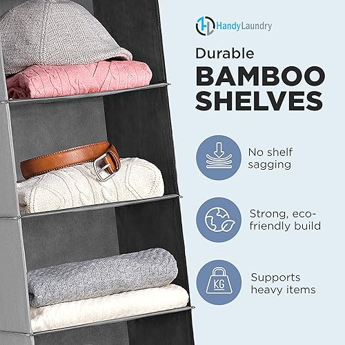 Miniatura 4 de Organizador colgante para armario, 6 estantes para ropa, suéteres, zapatos y accesorios, estantes de armario que ahorran espacio con ganchos para