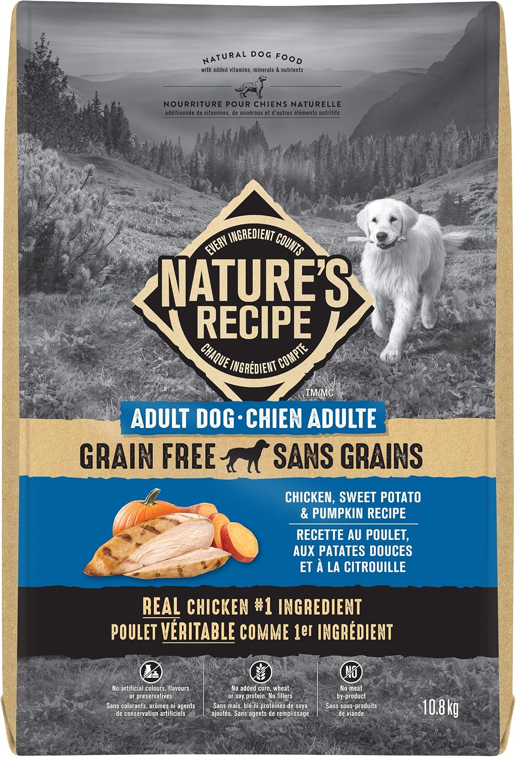 Nature's Recipe Grain Free Natural Dry Dog Food Chicken, Sweet Potato & Pumpkin Recipe 10.8 kg (Pack of 1)