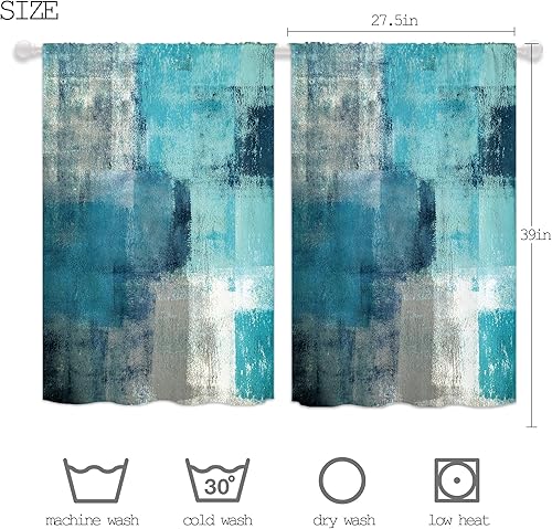 Miniatura 3 de Yorida Cortinas de cocina turquesa y verde azulado, cortinas de ventana pequeña de granja azul y gris, cortinas rústicas de campo, estilo bohemio,