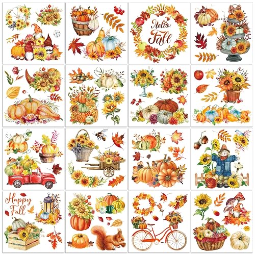 SATINIOR 16 Sheets Fall Thanksgiving Rub on Transfers for Crafts