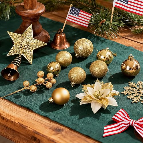 Miniatura 5 de Juego de 76 piezas de decoración para árbol de Navidad, adornos dorados surtidos con grandes bolas de plástico inastillables, adorno de árbol de