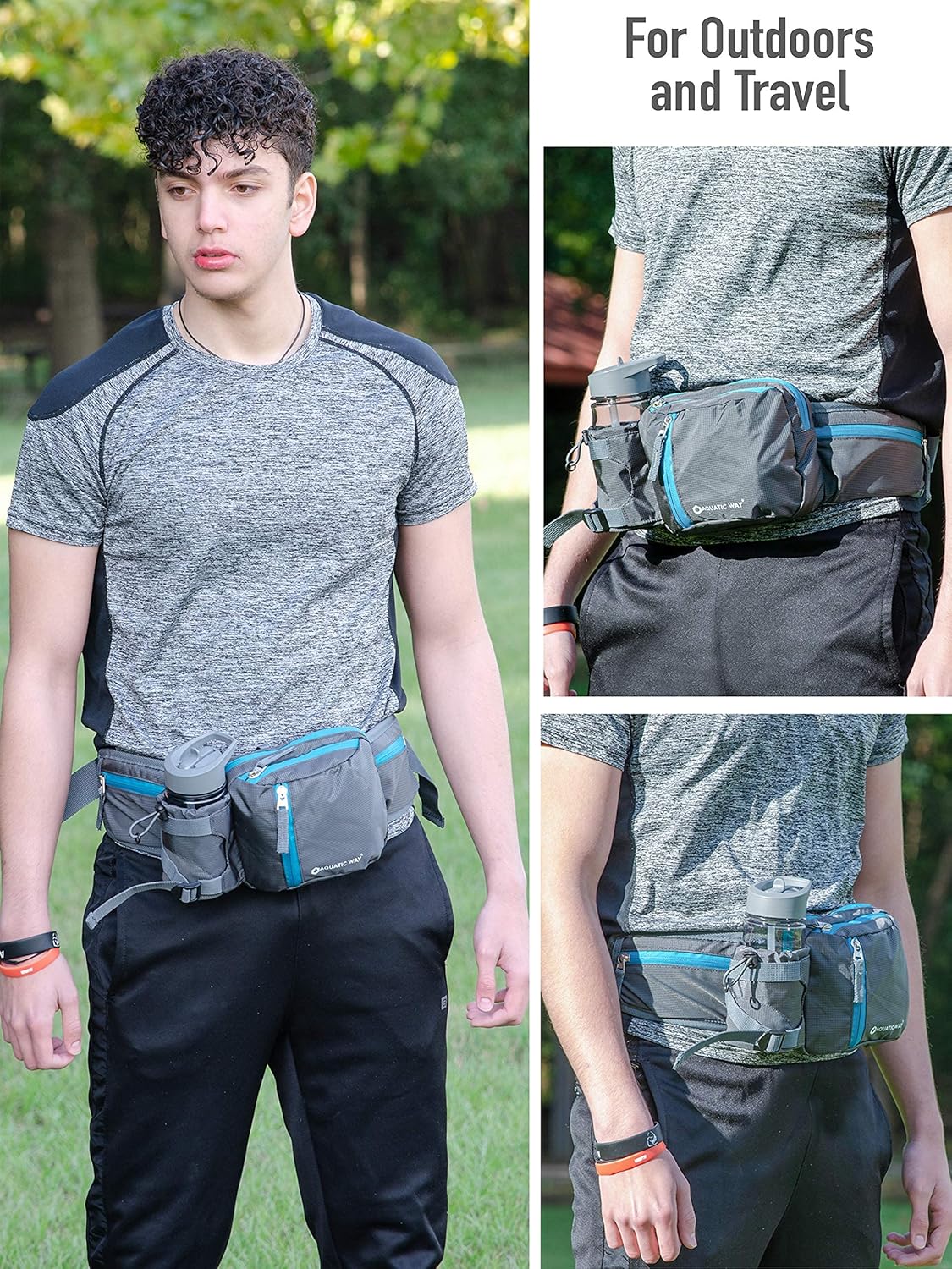 Aquatic Way Waist Bag Fanny Pack with Water Bottle Holder For Men Women Running Hiking Travel Biking - Fit All Phone Sizes Wallet Passport Key - Extra Waist Pockets Lightweight Adjustable (Grey) : Sports & Outdoors