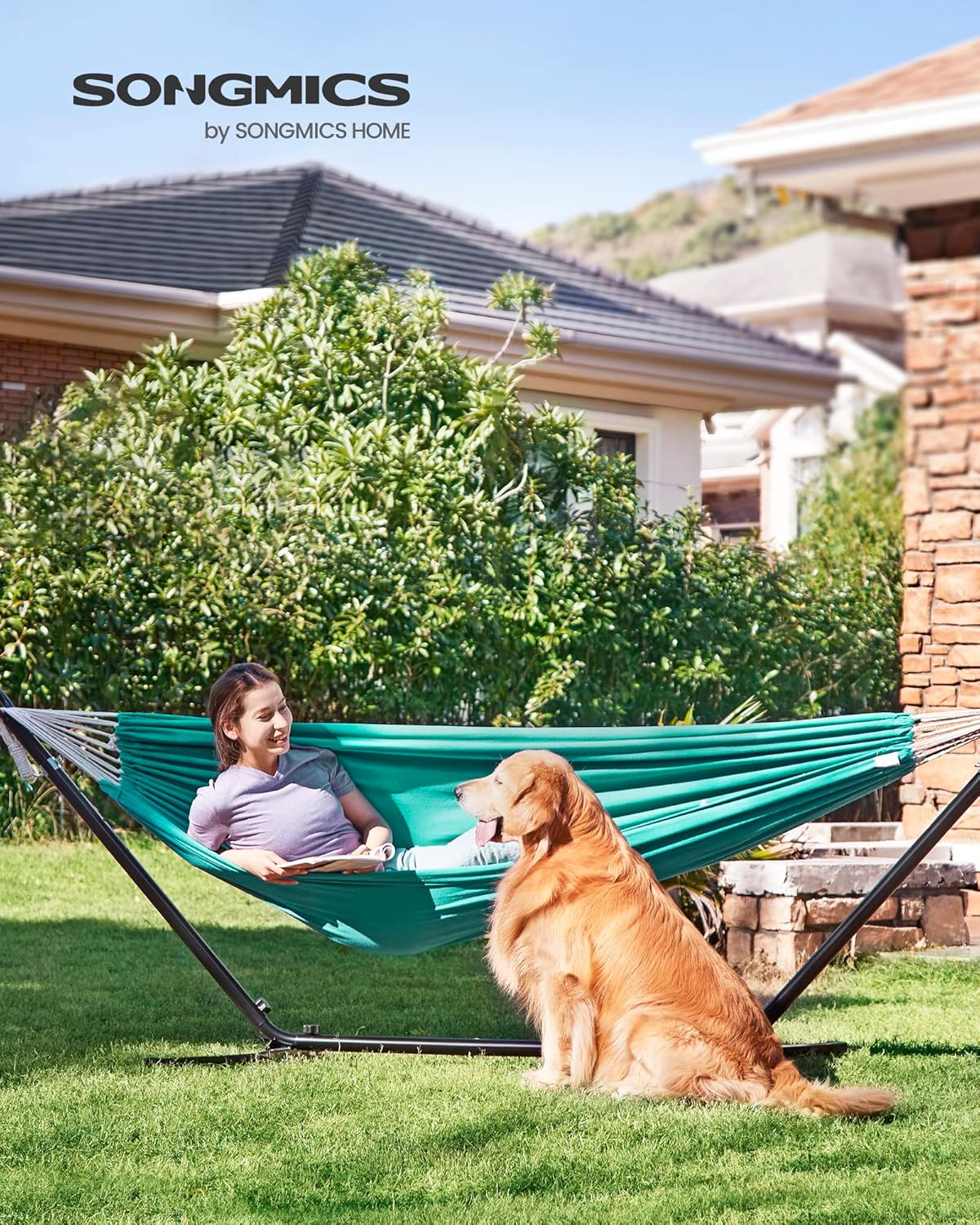 songmics double hammock, 98.4 x 59.1 inches, 660 lb load capacity, with compression bag, mounting straps, carabiners, for terrace, balcony, garden, outdoor, camping, turquoise ugdc15bu hammock turquoise