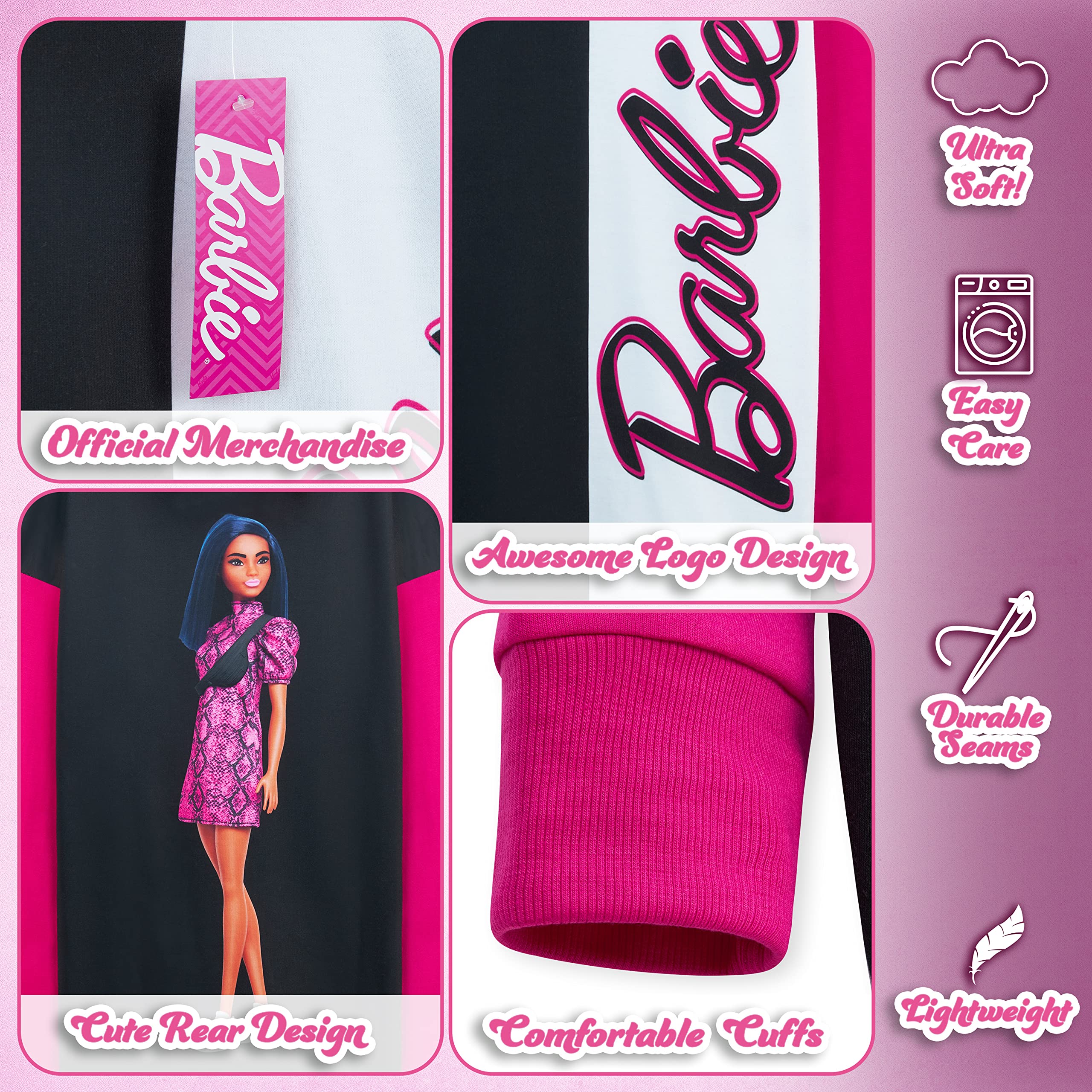 Barbie Bluza sukienka dla dziewcząt, nastolatków, oversize, przytulna sukienka z kapturem, sweter, wielobarwny, 4-5 lat