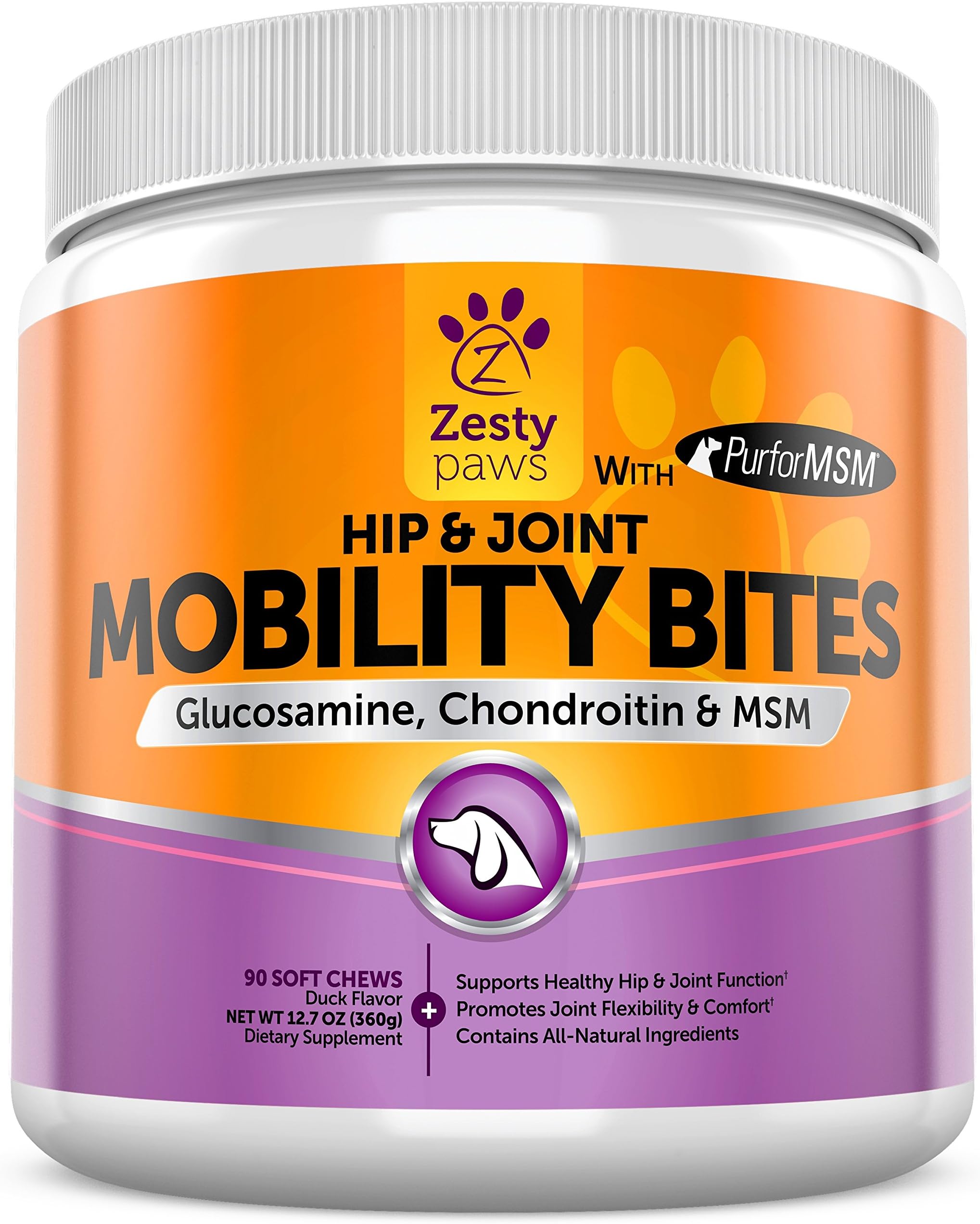 Glucosamine HCL + Chondroitin Sulfate & MSM - Hip & Joint Treats for Dogs with Arthritis Pain - Chewable Mobility Bites With All Natural Immune & Cardiovascular Support for Pets - 90 Soft Chews