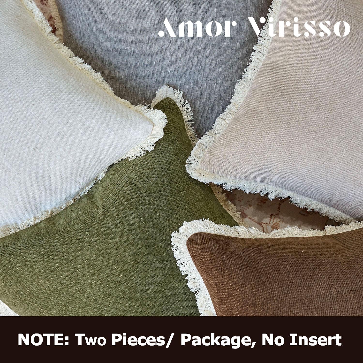 Amor Virisso Fringe Throw Pillow Covers 18x18 Set of 2 Boho Neutral Farmhouse Decorative Pillow Covers with Tassels for Couch Sofa Bed, Neutral
