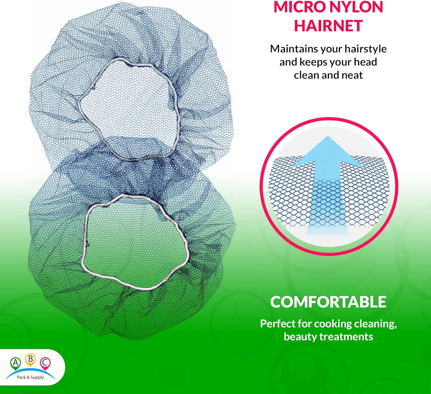 ABC Disposable Hair Nets 28", Pack of 100 Blue Unisex Bouffant Caps Disposable, Well-Ventilated Bouffant Hair Nets with Elastic Edge, Thin Nylon Disposable Hair Net, Lightweight Hairnets for Work