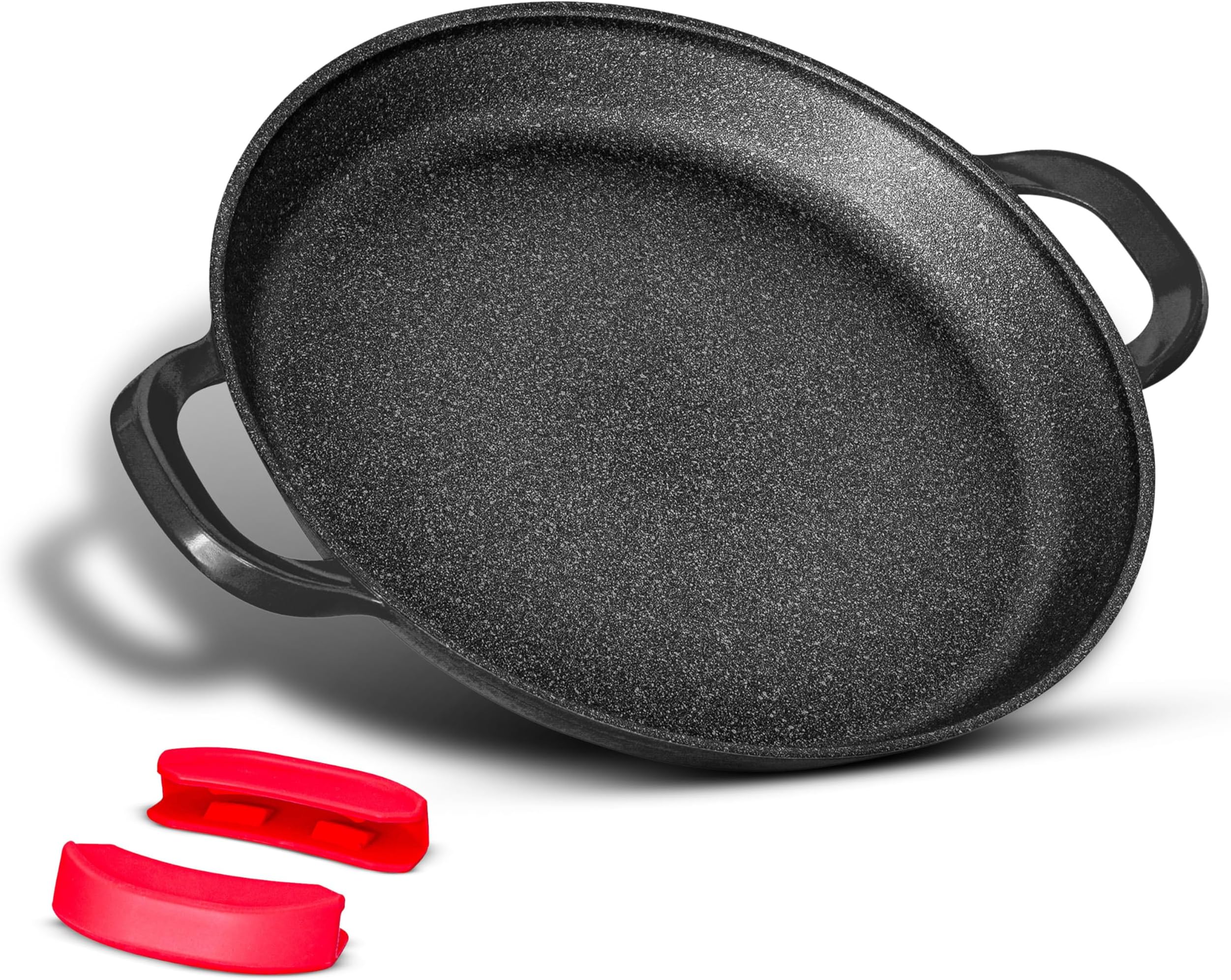 Professional Paella Pan | 40cm Large Frying Pan | Aluminium | Marble Coated Non – Stick | Chemical Free | for All Hobs Induction, Oven Safe (Black)