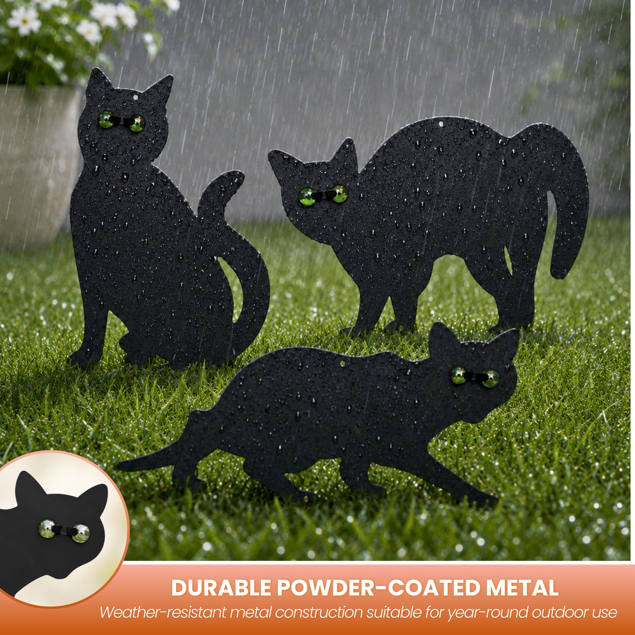 Garden Mile Paquete de 3 Recubrimiento Negro Gato De Metal (Pájaro, Animal,Fox Humano Control De Plagas) Espantapájaros,Jardín Silvestre Repelente De Animales, pájaro Detergente