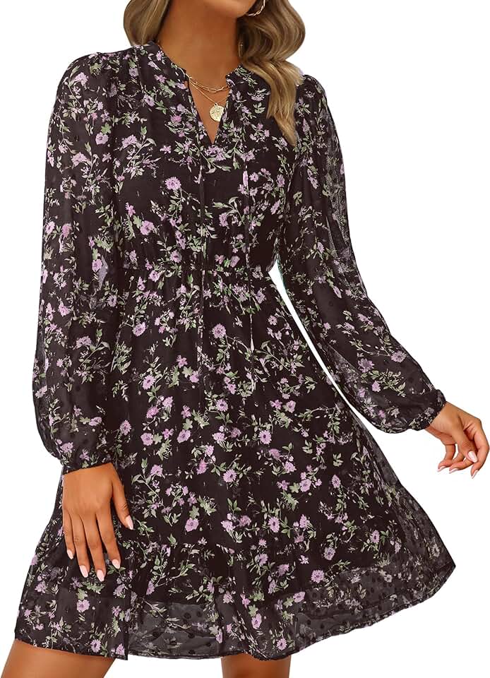 Vestidos femininos boho outono 2025 floral manga longa gola V mini vestido rodado vestido de convidada de casamento roupas modernas de férias