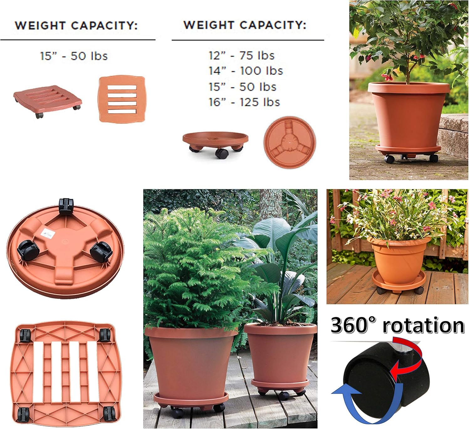 Fiskars 95125C 15-Inch Square Planter Caddy, terracotta color