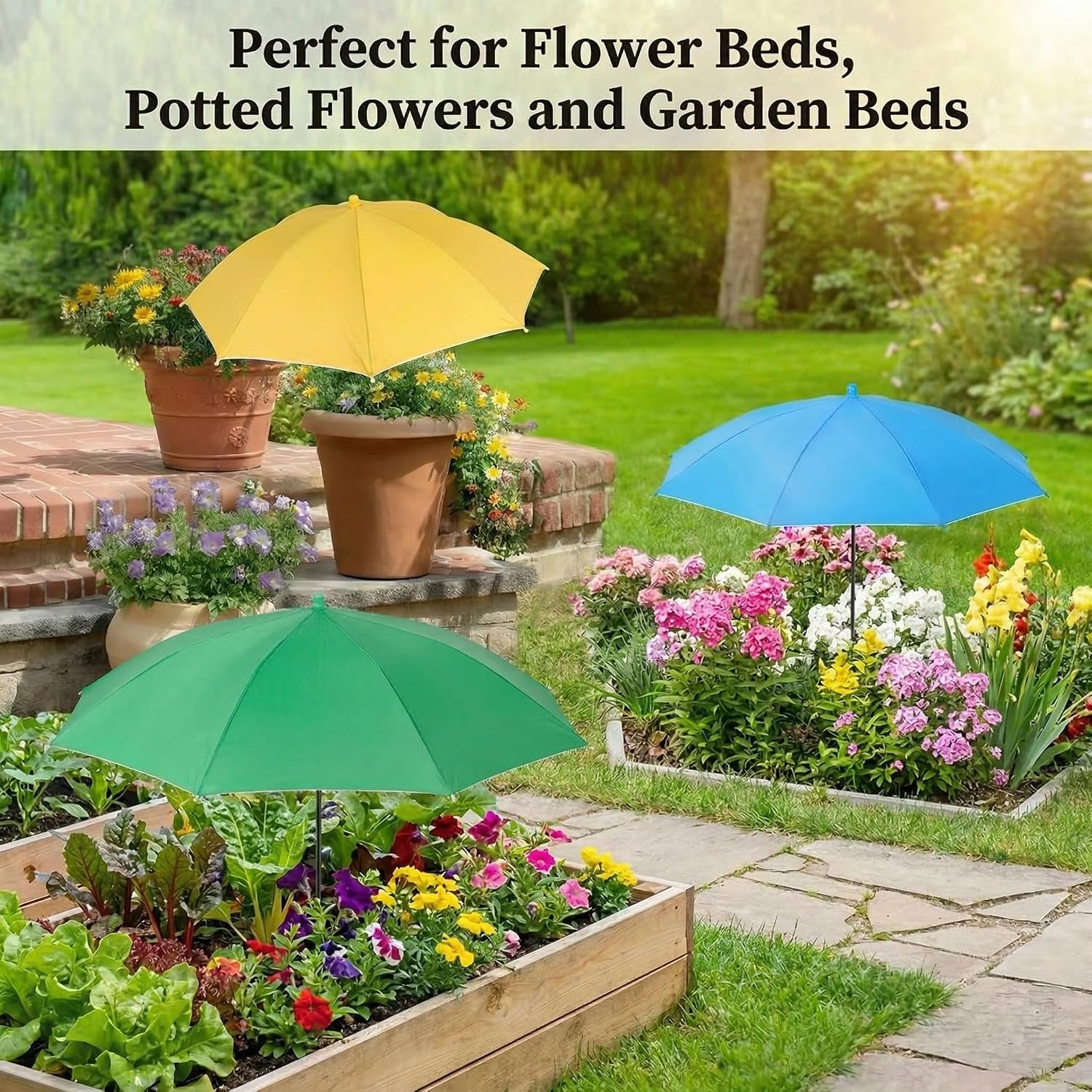 3Pcs Plant Umbrella Shade For Outdoor Plants, 23.6 Inch Garden Sun Shade Umbrella For Potted Plants Garden Beds, Sun Protection Plant Shade With Adjustable Pole