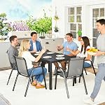 Outsunny 7 Pieces Outdoor Dining Set for 6, Rectangular Slatted Patio Table and Stackable Chairs, All Weather Patio Furniture Set with Steel Frame for Garden, Backyard, Light Grey