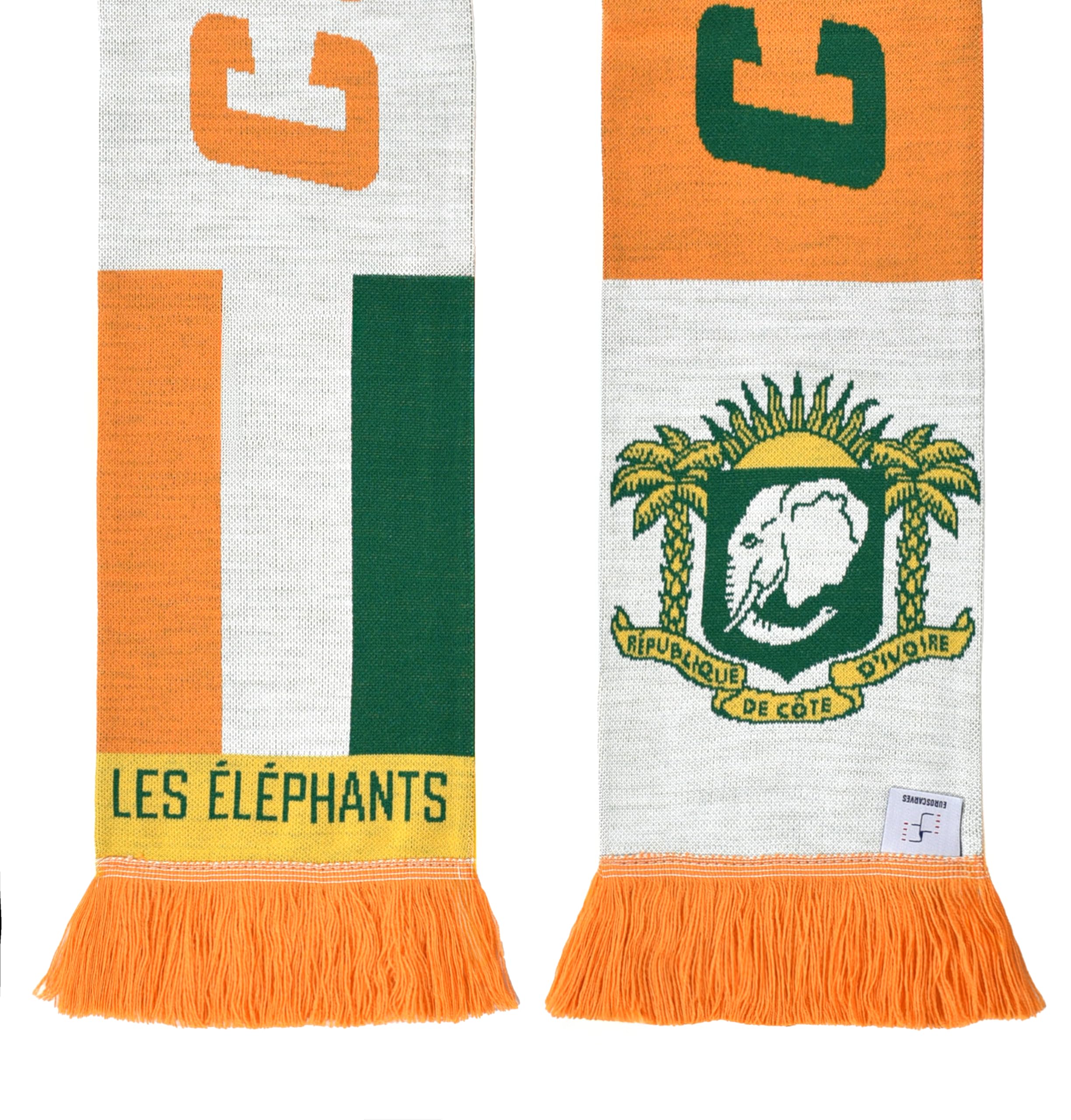 Euroscarves Dzianinowy szalik piłkarski Wybrzeże Kości Słoniowej Wybrzeże Kości Słoniowej, pasuje do wszystkich