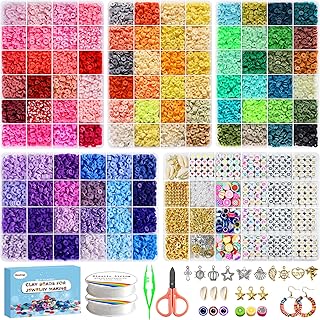20000 Clay Beads Bracelet Making Kit, 96 Colours 5 Boxes Flat Polymer Heishi Beads Set for Friendship Jewellery Necklace Earring Making Kit, with Charm Crafts Gifts for Teen Girls Kids Adults