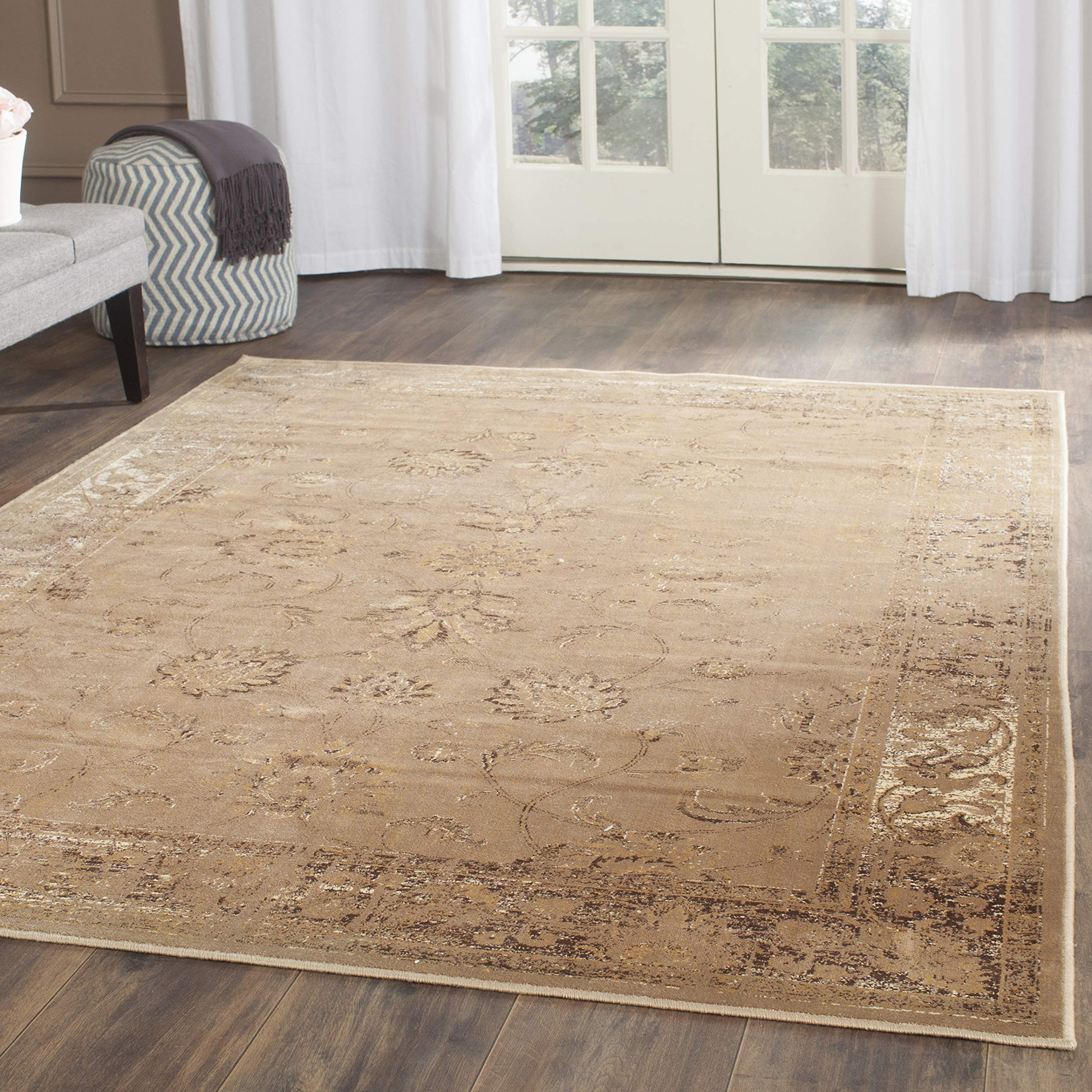 SAFAVIEH Vintage Collection Accent Rug - 3'3" x 5'7", Taupe, Oriental Distressed Viscose Design, Ideal for High Traffic Areas in Entryway, Living Room