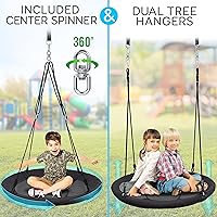 Vista 2 de SereneLife - Columpio en forma de platillo con kit para colgar en árbol, columpio de 40" para exteriores, 2 correas ajustables de cuerda para colgar