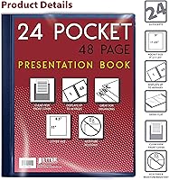 Vista 3 de Better Office Products Libro de presentación de 24 bolsillos, azul con cubierta frontal transparente, 48 páginas protectoras de hojas, hojas de 8.5