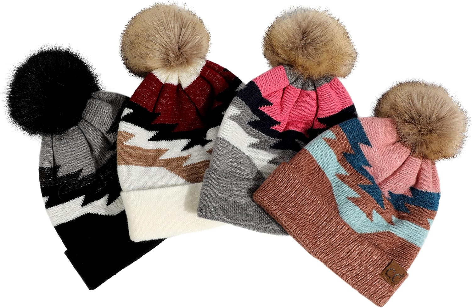 C.C Exclusives Plush Yarn Pom Beanie hat with Daisy Pattern (HAT-2093)(HAT-3001)(HAT-4005)(HAT-4009)(HAT-4023)