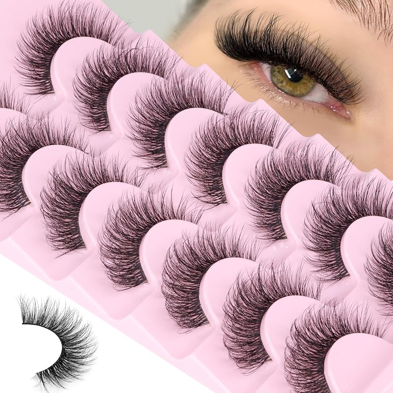 Cílios postiços PVDKIW 18 mm com faixa transparente, efeito 3D e estilo cat eye, Pacote com 7 pares