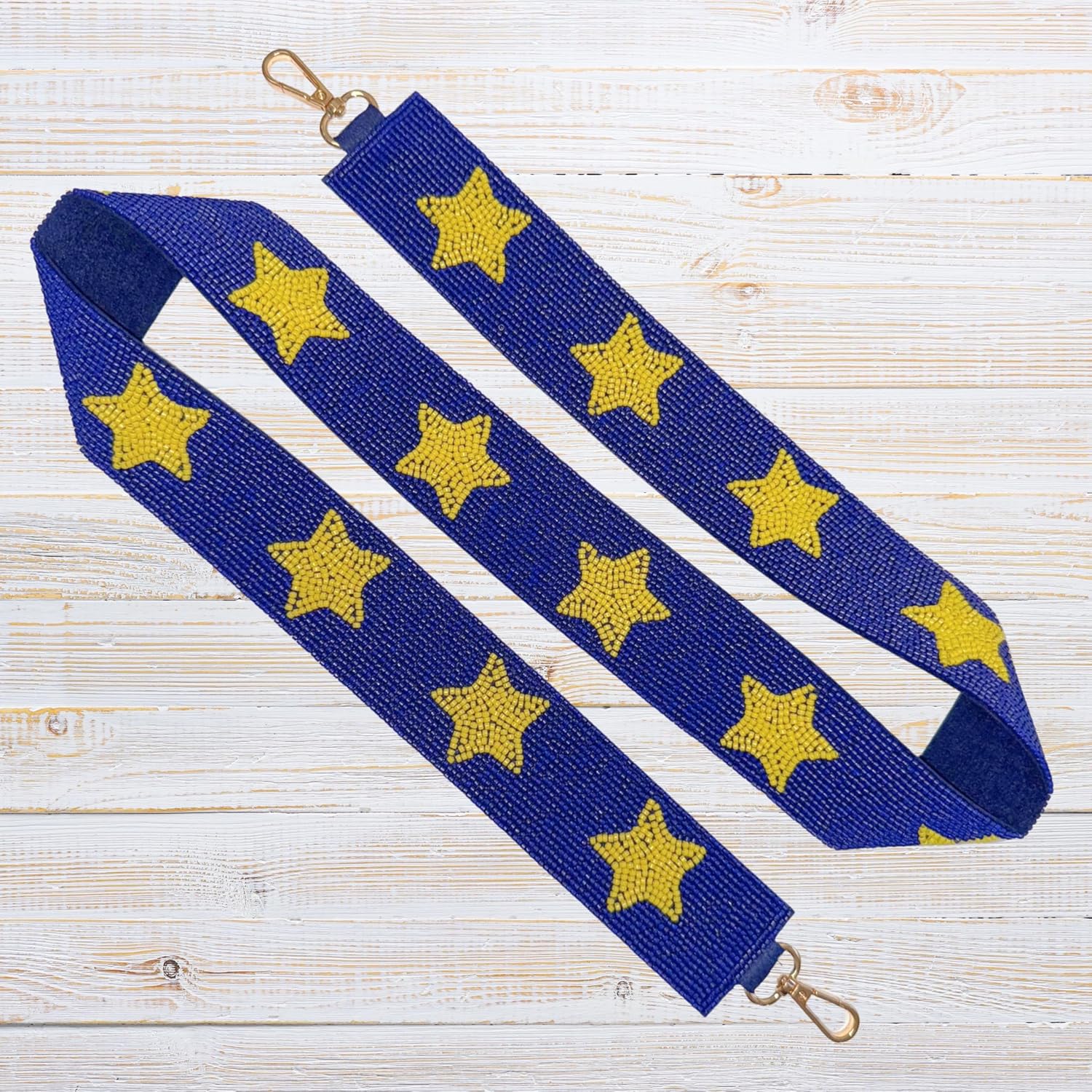 Navy Blue with Yellow Stars Beaded Purse Strap 45” Notre Dame Navy Virginia Michigan Ram Brewer Gold Clasp Game Day Clear Stadium Bag Game