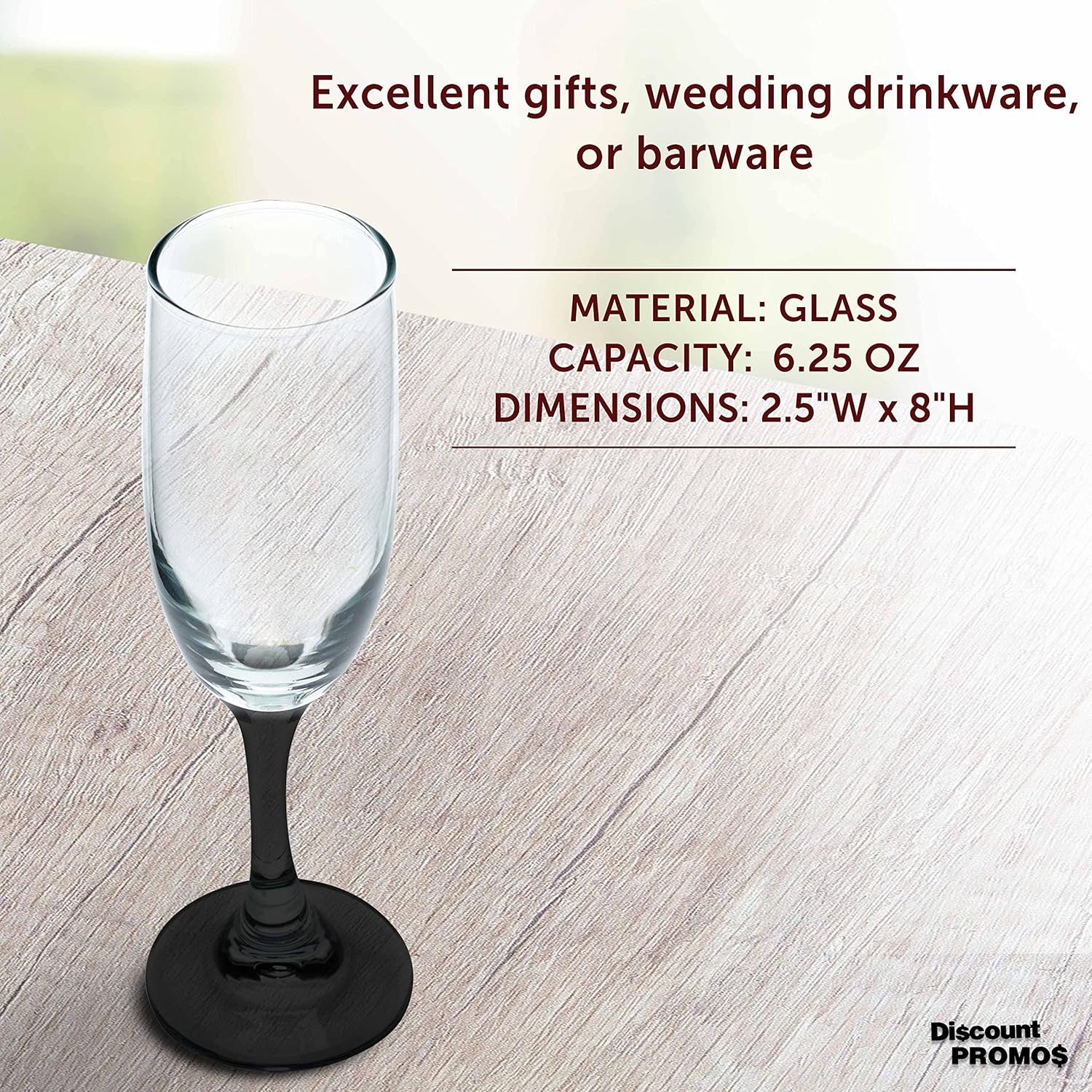 DISCOUNT PROMOS Premiere Champagne Flutes 6.25 oz. Set of 10, Bulk Pack - Elegant Drinkware for Weddings, Events, & Promotional Gifts - Black - Image 4