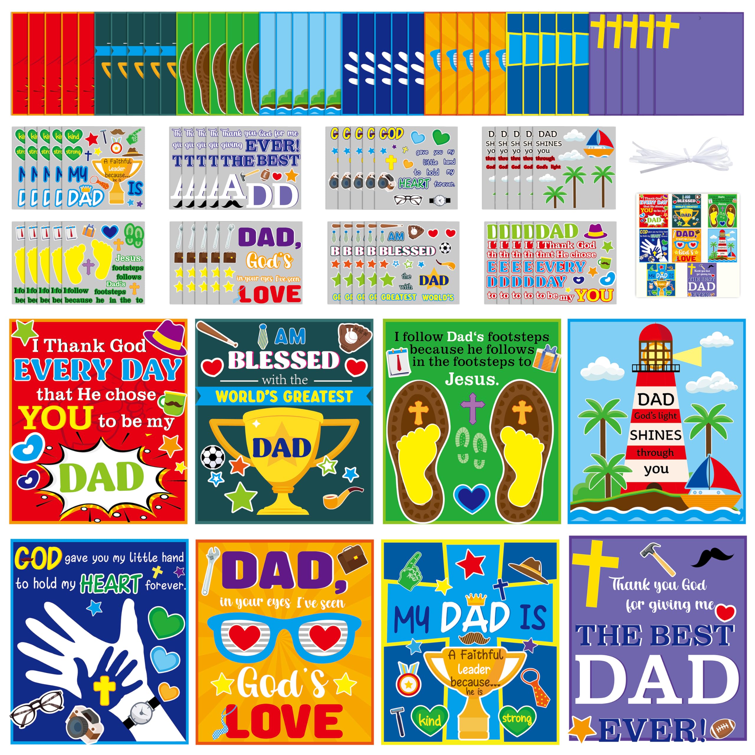 3sscha 40 Packs Religious Father's Day Craft Kit for Kids - Make Your Own Father's Day Card Bulk DIY Self-Adhesive Sticker Handmade Art Project Gift Decoration Classroom Home Activity Game Party Favor