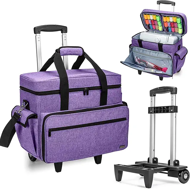 Teamoy Sewing Machine Trolley Bag with Wheels and Wood Pad