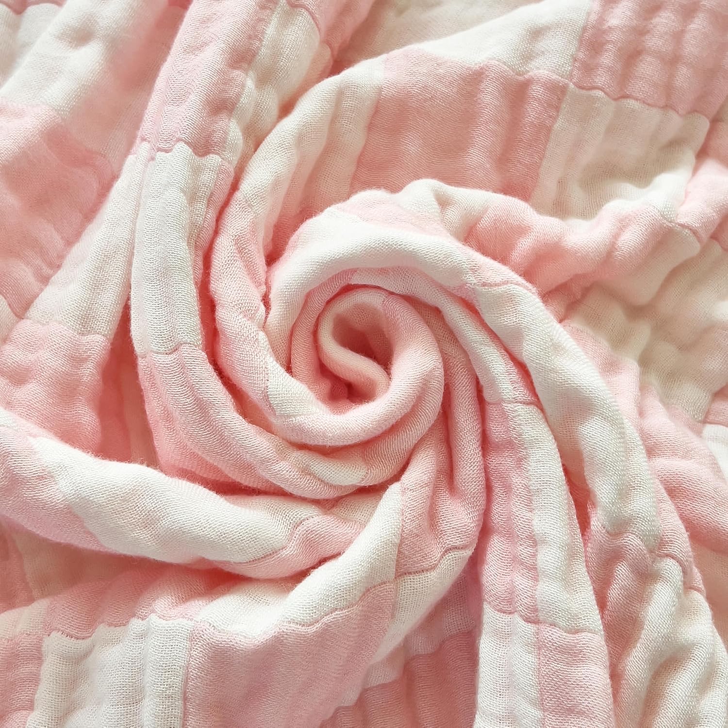 Ultra Soft Cozy Cotton 6-Layer Muslin Baby Blanket 41" x41” Breathable Lightweight Pink Checkered Swaddle Blanket for Baby Girls Essentials Birthday Gifts All Seasons Both Sides - Image 7