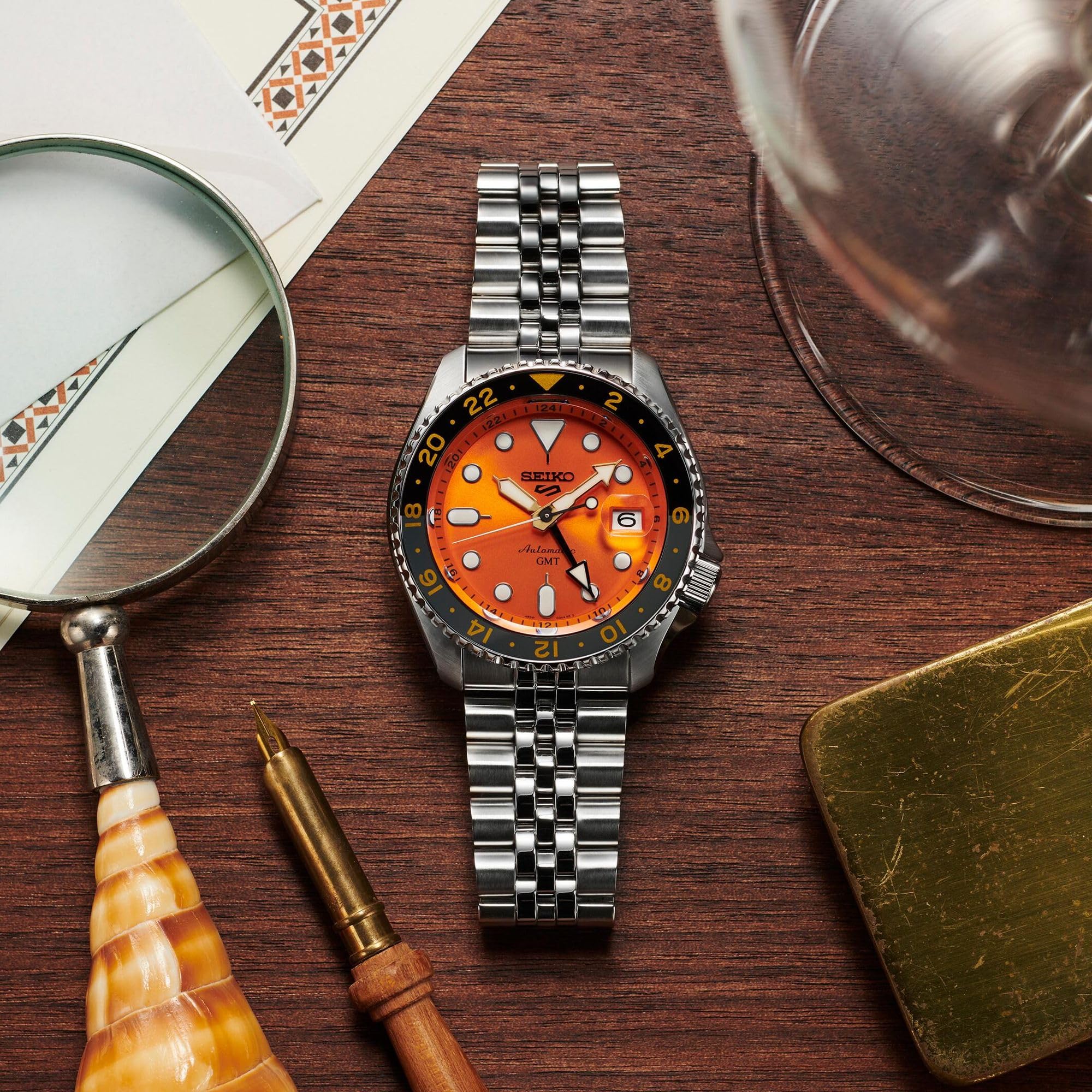 Seiko 5 Sports Herrenuhr Automatik GMT Stahl/Orange SSK005K1