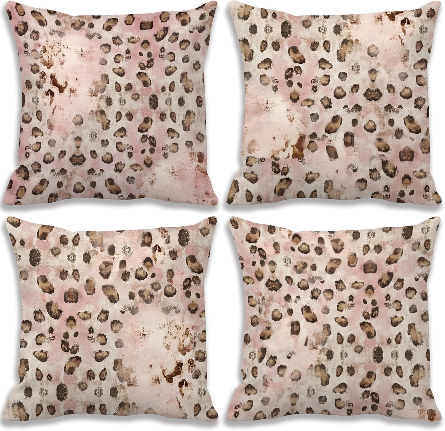 Trendy Leopard Throw Pillow Covers 18x18, Cheetah Print Room Decor, Funky Y2k Textured Blush Pink Leopard Aesthetic Decorative Pillowcases for Girly Bedroom Dorm Apartment Set of 4