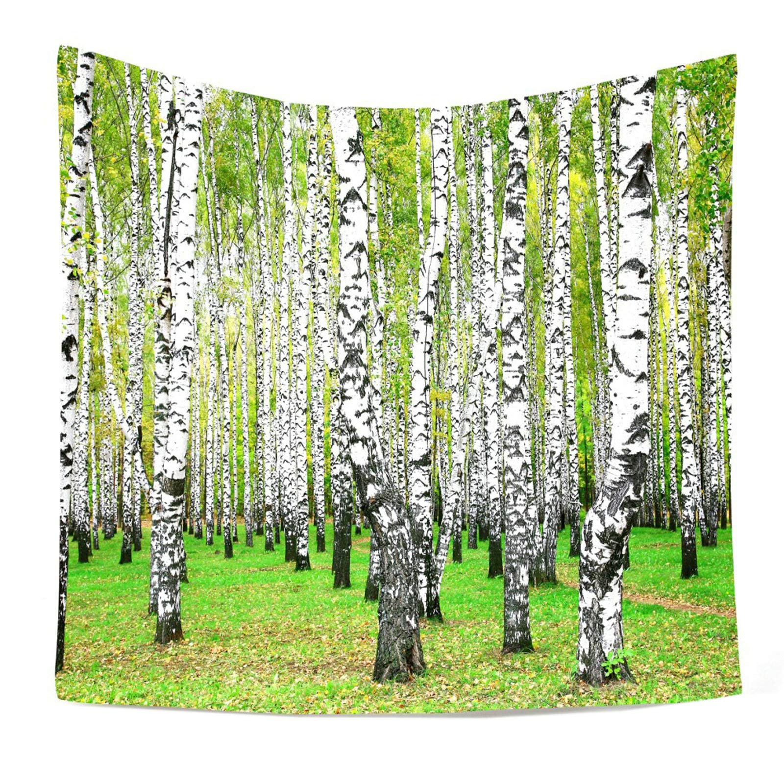 Tapisserie murale chic tronc de forêt blanc vert style E