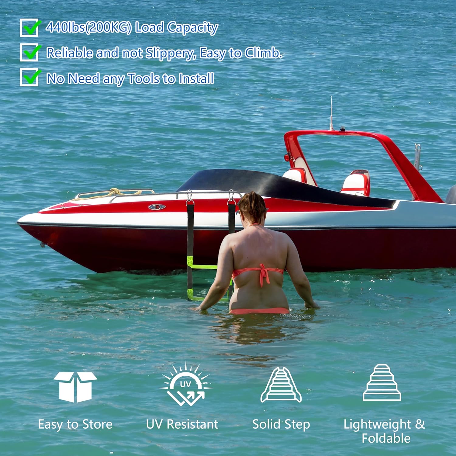 itayak 5 Step Boat Rope Ladder, Foldable Assist Boarding Outdoor Climbing Rope Ladder for Inflatable Boat, Pontoon Boat, Sailboat, Kayak, Motorboat, Canoeing