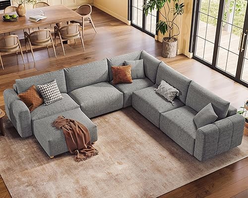 Miniatura 16 de LINSY HOME - Sofá seccional modular de gran tamaño, sofá en forma de L de 128" de ultra suave nube con asientos grandes y otomana removible, sofá